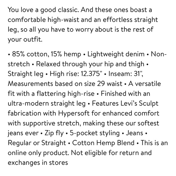 Levi’s High Waisted Straight Jeans - Picture 4 of 11